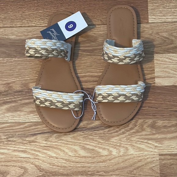 Universal threads Shoes - Tan and Cream Braided Sandals with Flat Sole